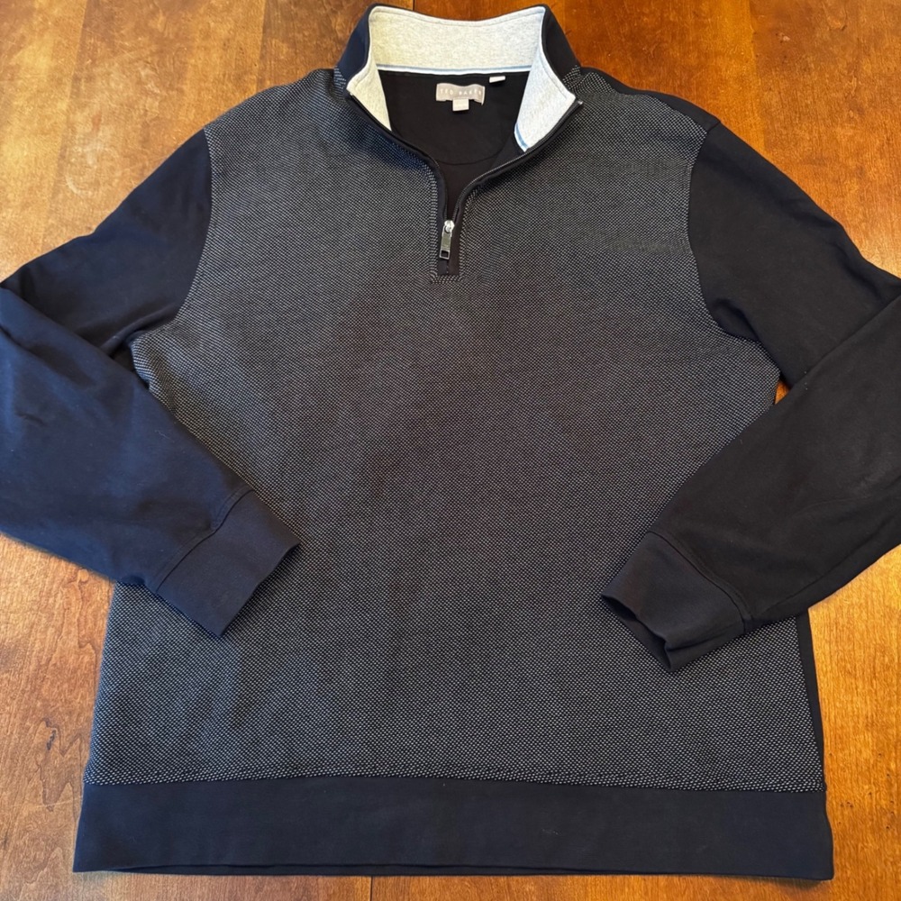 Ted Baker Pullover Men XL Navy Blue Quarter Zip Textured Front 1816488 Modern